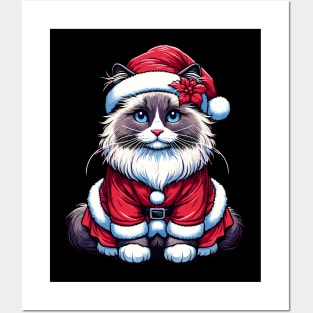 Ragdoll Cat Santa Claus Christmas Posters and Art